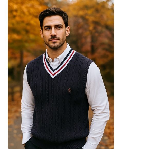 Tommy Hilfiger Cable Knit Sweater Vest 90s Preppy Vintage Collegiate Academia M - Picture 1 of 7
